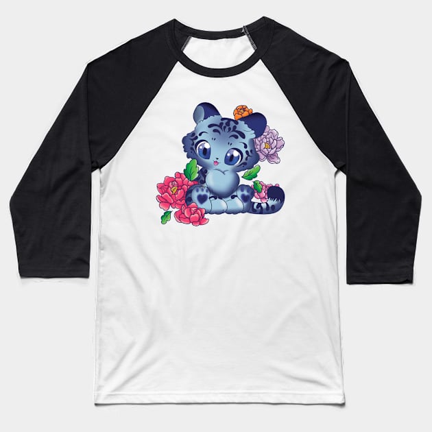 Cat under the flowers Baseball T-Shirt by Eikia